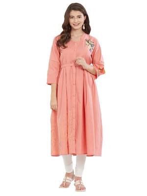 Pink embroidered cotton kurti 1