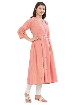 Pink embroidered cotton kurti 3