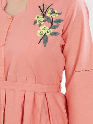 Pink embroidered cotton kurti 4