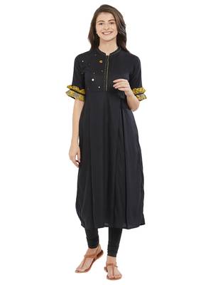 Yellow plain cotton kurti 1