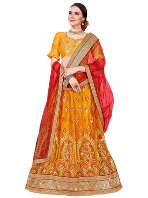 Yellow Embroidered Net Lehenga With Dupatta 1