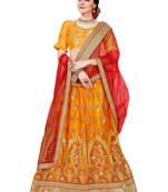 Yellow Embroidered Net Lehenga With Dupatta