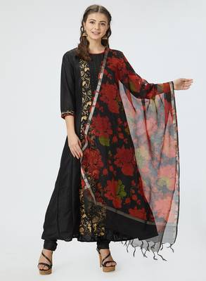Black printed silk salwar with dupatta 1