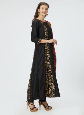 Black printed silk salwar with dupatta 3