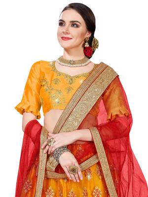 Yellow Embroidered Net Lehenga With Dupatta 2