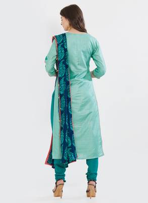Sky-blue embroidered silk salwar with dupatta 2
