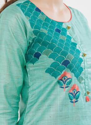 Sky-blue embroidered silk salwar with dupatta 4