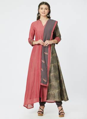 Magenta printed cotton silk salwar with dupatta 1