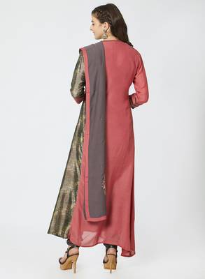 Magenta printed cotton silk salwar with dupatta 2