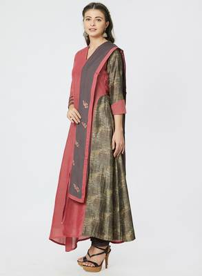 Magenta printed cotton silk salwar with dupatta 3