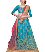 Sky-Blue Embroidered Net Lehenga With Dupatta