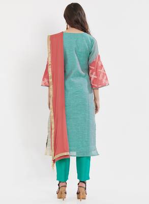 Turquoise embroidered chanderi salwar with dupatta 2