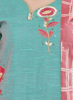Turquoise embroidered chanderi salwar with dupatta 4