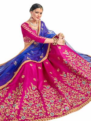 Pink Embroidered Silk Lehenga With Dupatta 2