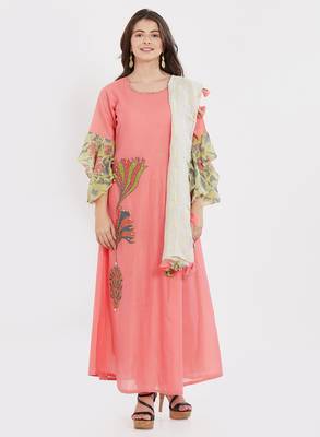 Pink embroidered silk salwar with dupatta 1