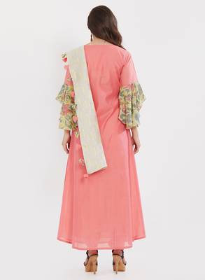 Pink embroidered silk salwar with dupatta 2