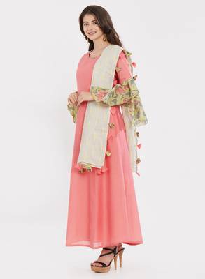 Pink embroidered silk salwar with dupatta 3