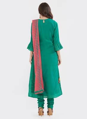 Green embroidered cotton silk salwar with dupatta 2