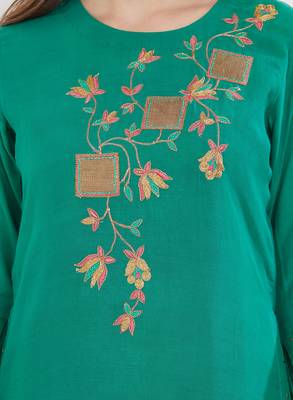 Green embroidered cotton silk salwar with dupatta 4