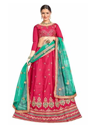 Pink Embroidered Silk Lehenga With Dupatta 1