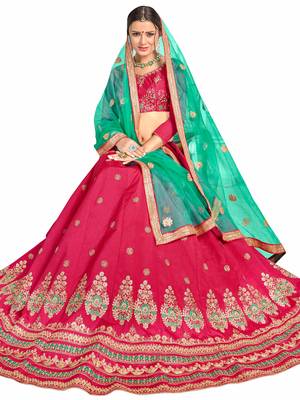 Pink Embroidered Silk Lehenga With Dupatta 2