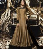 Brown embroidered satin salwar with dupatta