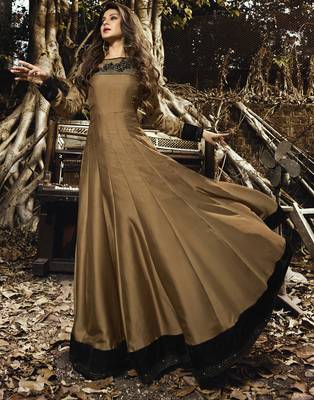 Brown embroidered satin salwar with dupatta 2