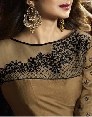 Brown embroidered satin salwar with dupatta 3