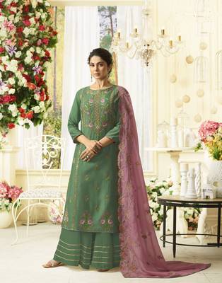 Green embroidered silk salwar with dupatta 3
