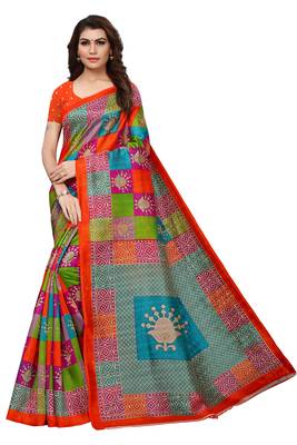 Multicolor printed art silk sarees saree with blouse 1