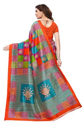 Multicolor printed art silk sarees saree with blouse 2