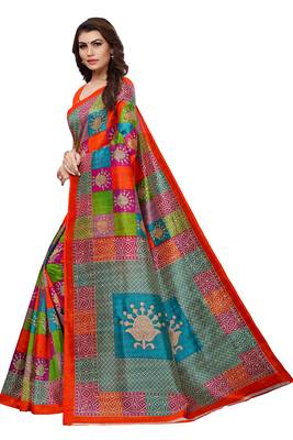 Multicolor printed art silk sarees saree with blouse 3