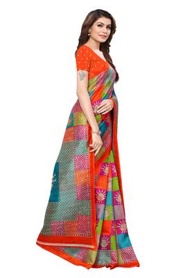 Multicolor printed art silk sarees saree with blouse 5