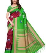 Maroon printed art silk sarees saree with blouse