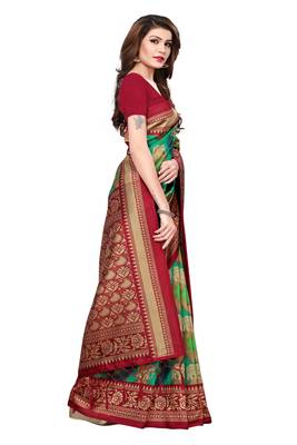 Green printed art silk sarees saree with blouse 5