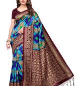 Blue printed art silk sarees saree with blouse