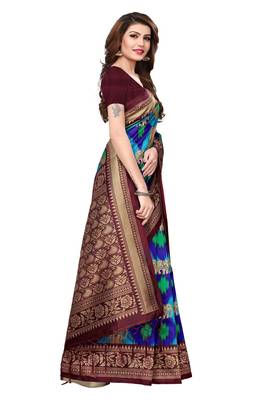 Blue printed art silk sarees saree with blouse 5