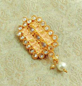 Lalso Stylish Beige Meenakari AD Zircon Matt Finish Saree Pin Brooch - LMSP01_BG 1