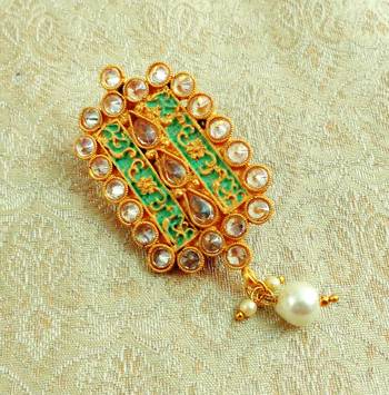 Lalso Stylish Mint Green Meenakari AD Zircon Matt Finish Saree Pin Brooch - LMSP01_SG 1