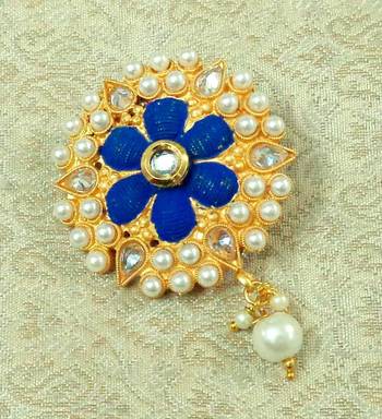 Lalso Stylish Blue Meenakari AD Zircon Matt Finish Saree Pin Brooch - LMSP02_BL 1