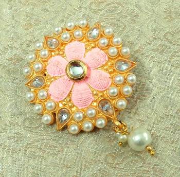 Lalso Stylish Baby Pink Meenakari AD Zircon Matt Finish Saree Pin Brooch - LMSP02_PK 1