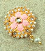 Lalso Stylish Baby Pink Meenakari AD Zircon Matt Finish Saree Pin Brooch - LMSP02_PK