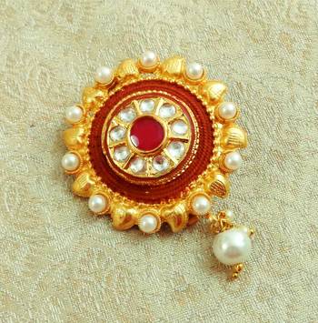 Lalso Stylish Gheru Meenakari AD Zircon Matt Finish Saree Pin Brooch - LMSP03_GRU 1