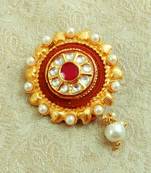 Lalso Stylish Gheru Meenakari AD Zircon Matt Finish Saree Pin Brooch - LMSP03_GRU
