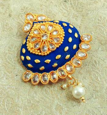 Lalso Stylish Blue Meenakari AD Zircon Matt Finish Saree Pin Brooch - LMSP04_BL 1