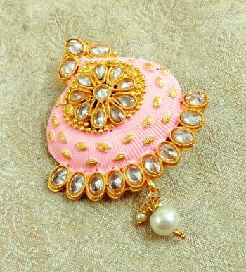 Lalso Stylish Baby Pink Meenakari AD Zircon Matt Finish Saree Pin Brooch - LMSP04_PK 1