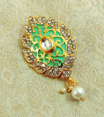 Lalso Stylish Mint Green Meenakari Kundan Stone Saree Pin Brooch - LSSP01_SG 1