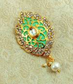 Lalso Stylish Mint Green Meenakari Kundan Stone Saree Pin Brooch - LSSP01_SG