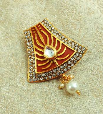 Lalso Stylish Gheru Brown Meenakari Kundan Stone Saree Pin Brooch - LSSP02_GRU 1