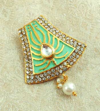 Lalso Stylish Mint Green Meenakari Kundan Stone Saree Pin Brooch - LSSP02_SG 1